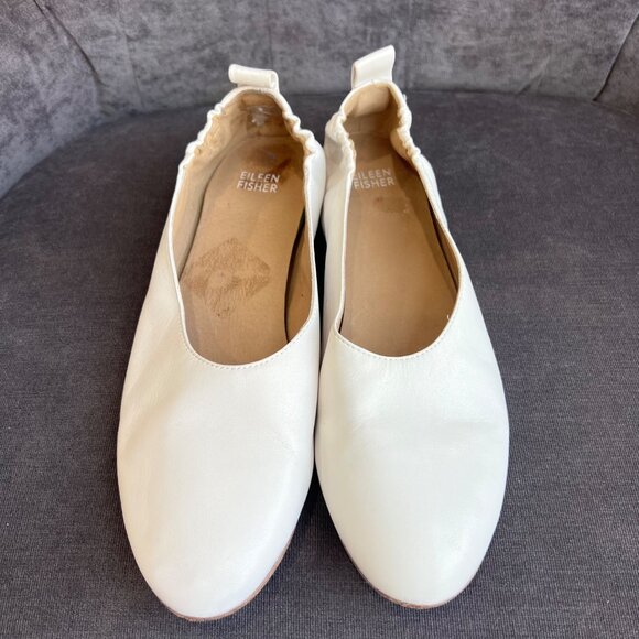Eileen Fisher Naomi Nappa Leather Ballet Flat – Women’s Size 9 White - Picture 2 of 8
